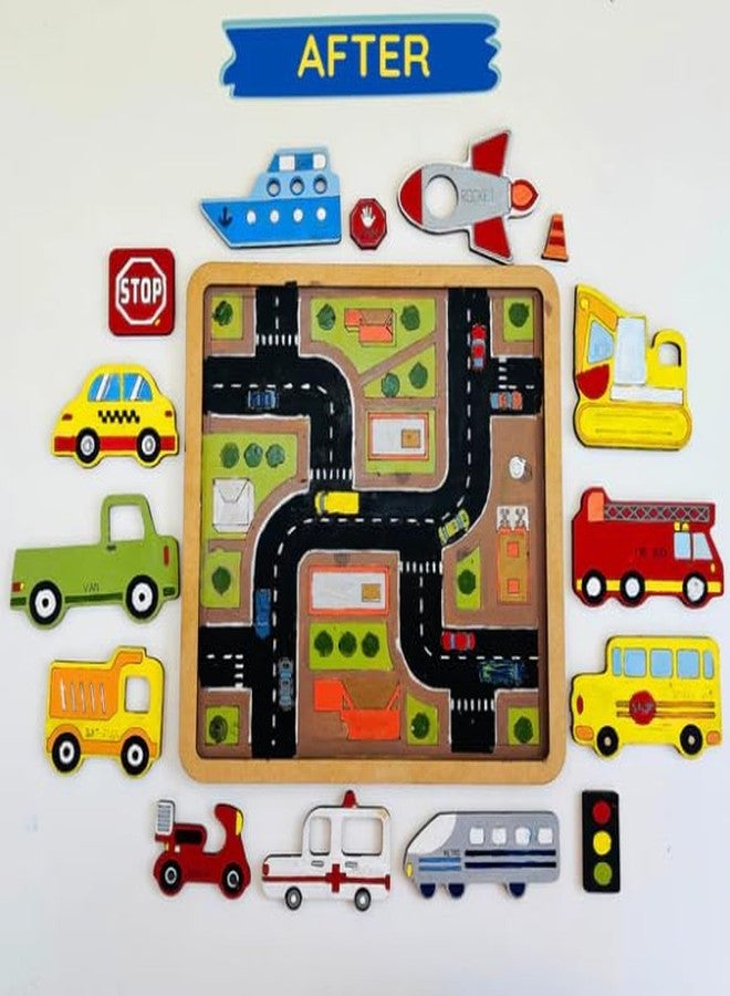Ansoz Wooden Vehicle Puzzle Kit for Kids, Paint and Play Activity Set, Educational Transport Theme - Image 3